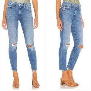 MOTHER Blue Distressed Skinny Jeans